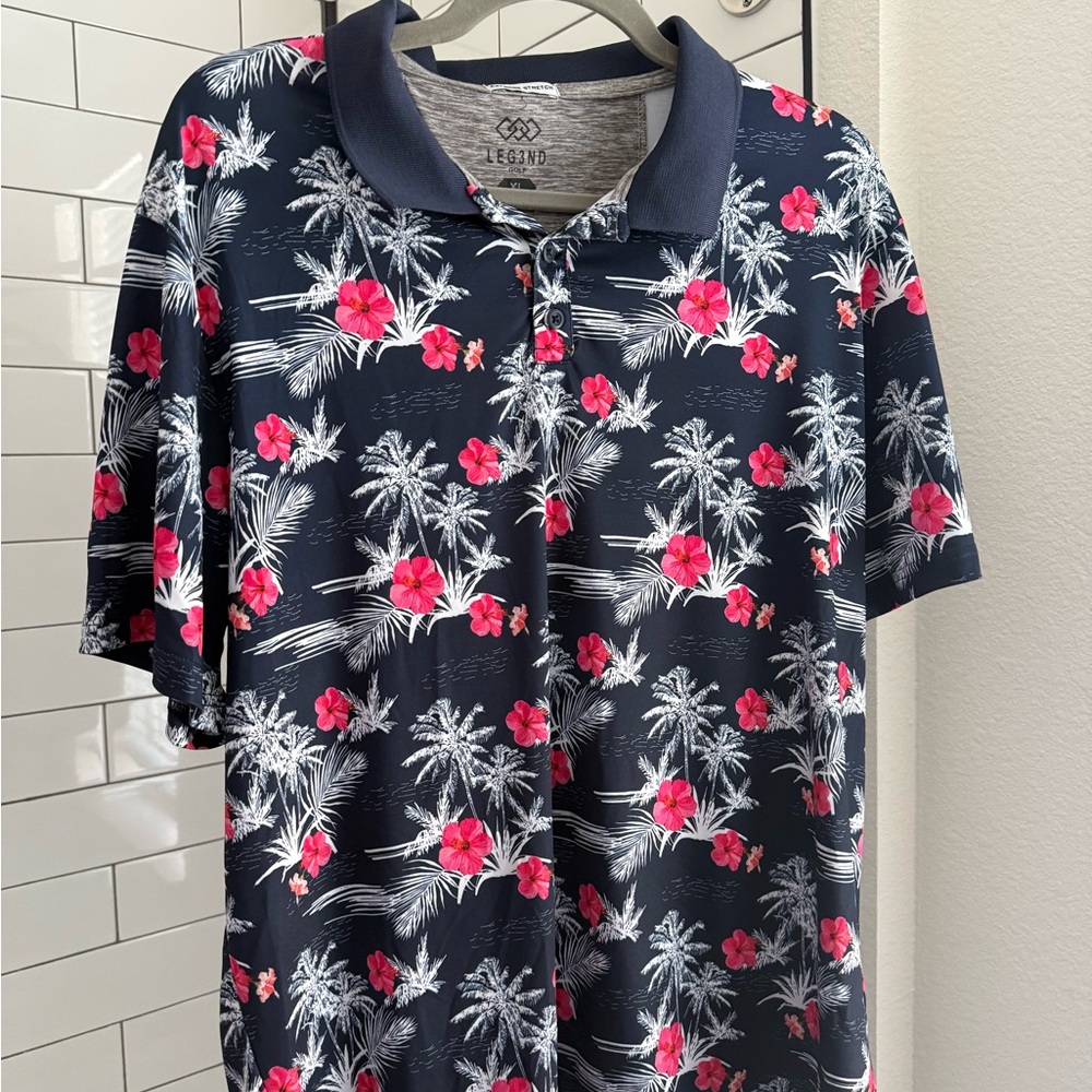 LEGEND Golf Men's XL Navy Floral Collared Shirt